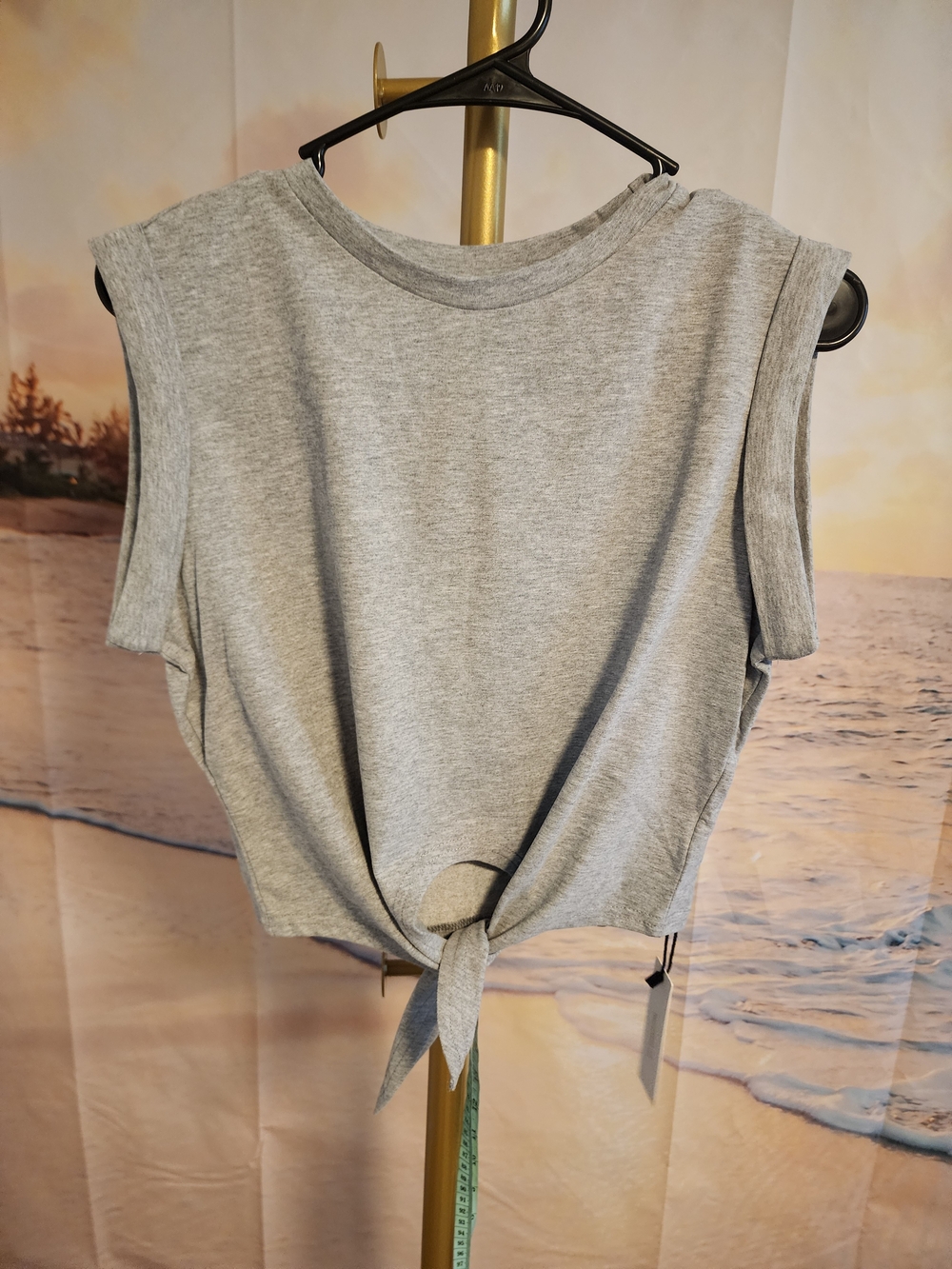 Commense Gray Tie-Front Sleeveless Top